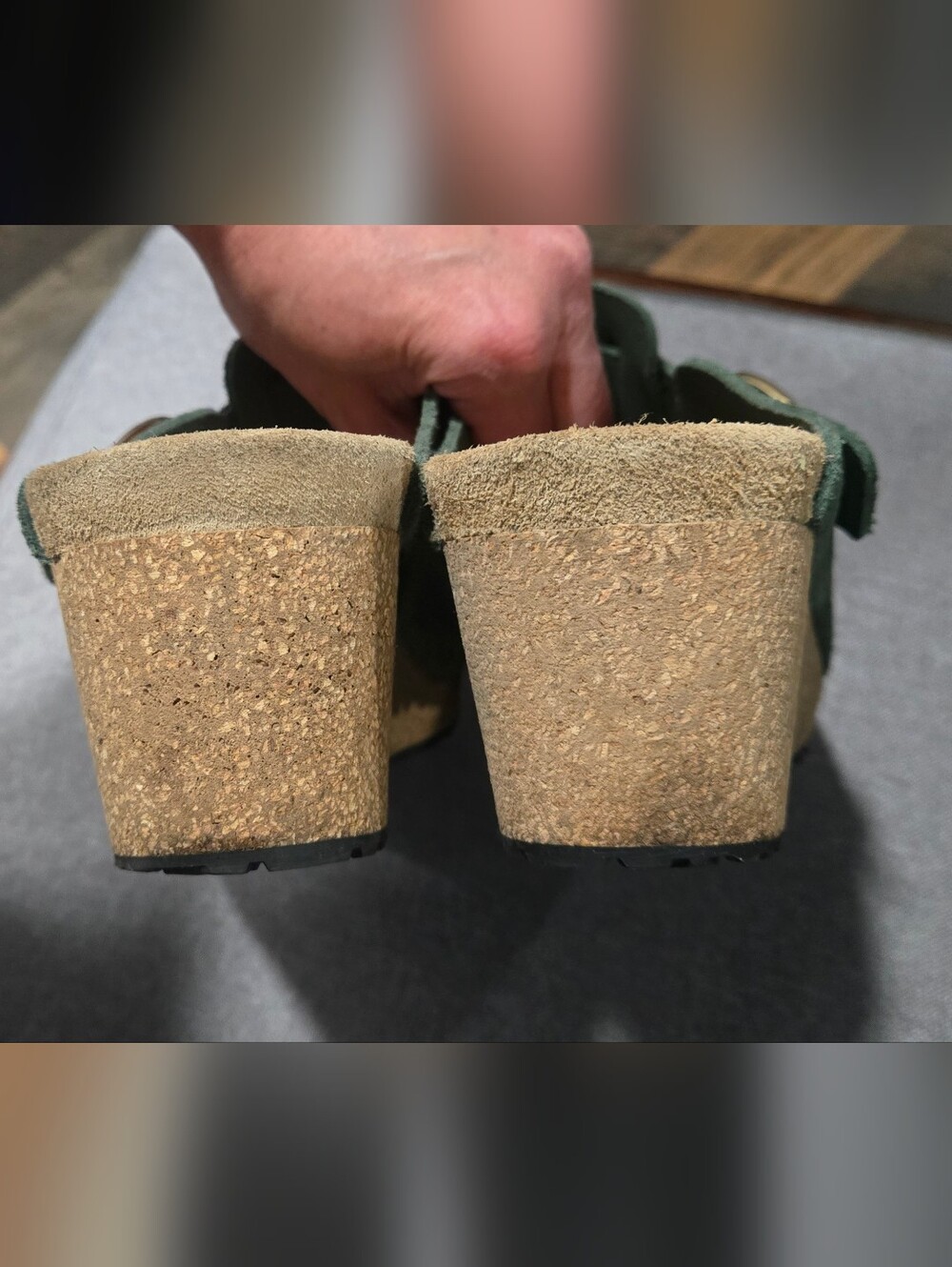 Birkenstock Papillio Olive Green Suede Buckle Clogs - Picture 4 of 6